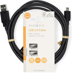 Nedis USB-Kabel - USB 2.0 - USB-A Male - USB Mini-B 5-Pins Male - 480 Mbps - Vernikkeld - 3.00 m - Rond - PVC - Zwart - Label - afbeelding 2