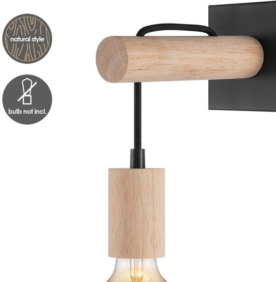 Home Sweet Home - Landelijke Wandlamp Billy - Muurlamp gemaakt van hout - Zwart - 10/20/22cm - wandlamp geschikt voor woonkamer, slaapkamer- - afbeelding 5