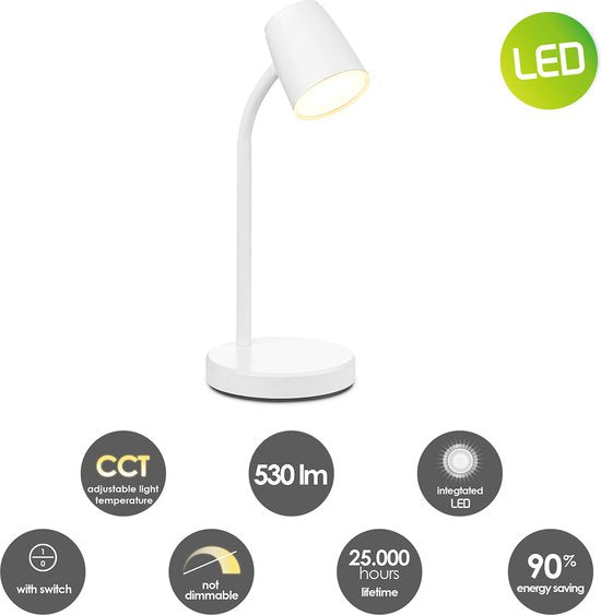 Home Sweet Home - Moderne Led Bureaulamp Elbo - verstelbare LED Leeslamp met schakelaar - Wit - 14/14/38cm - 4W 3000K 530lm dimbaar - geschikt voor - afbeelding 2