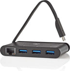 Nedis USB Multi-Port Adapter - USB 3.1 - USB-C Male - RJ45 Female / 3x USB-A - Rond - Vernikkeld - Zwart - Window Box met Euro Lock - afbeelding 5