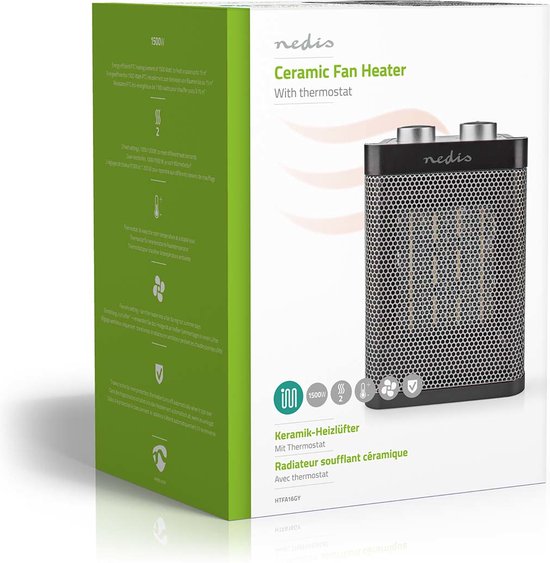 Nedis Keramische PTC-Ventilatorkachel - 1000 / 1500 W - 2 Verwarmingsmodi - Instelbare thermostaat - Oververhittingsbeveiliging - Omvalpreventie - afbeelding 16