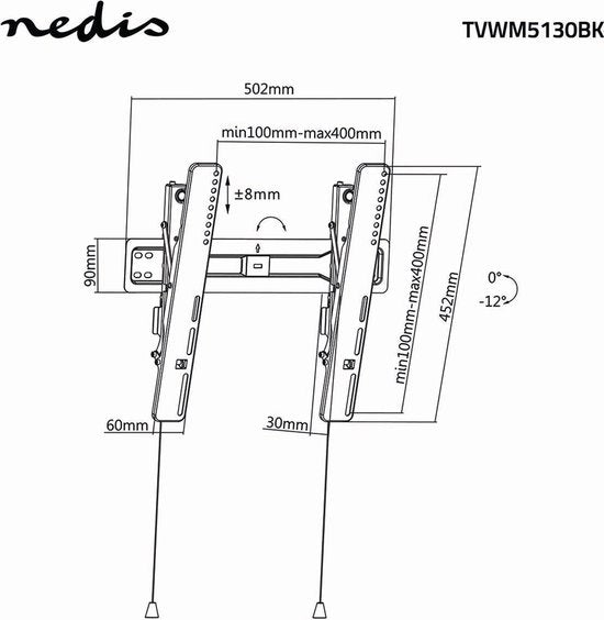 Kantelbare TV-Muurbeugel - 32-55 " - Maximaal schermgewicht: 35 kg - Kantelbaar: -12 ° - Minimale muurafstand: 30 mm - Staal - Zwart - afbeelding 6