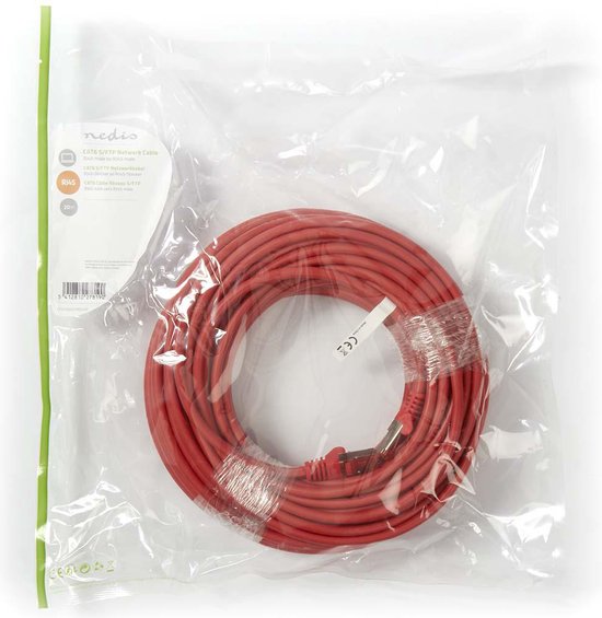 CAT6 Netwerkkabel - RJ45 Male - RJ45 Male - S/FTP - 20.0 m - Rond - LSZH - Rood - Polybag - afbeelding 3