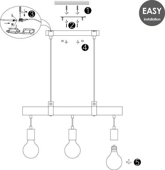 Home Sweet Home - Landelijke Hanglamp Denton - geschikt voor E27 LED lichtbron - 3 lichts hanglamp gemaakt van Hout - 60/14/128cm - Pendellamp geschikt voor woonkamer, slaapkamer en keuken - afbeelding 8