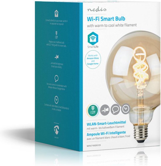 Nedis SmartLife LED Filamentlamp - Wi-Fi - E27 - 350 lm - 5.5 W - Koel Wit / Warm Wit - 1800 - 6500 K - Glas - Android / IOS - G125 - 1 Stuks - afbeelding 11