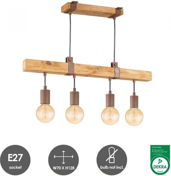 Home Sweet Home - Landelijke Hanglamp Denton - geschikt voor E27 LED lichtbron - 3 lichts hanglamp gemaakt van Hout - 70/14/128cm - Pendellamp - afbeelding 13