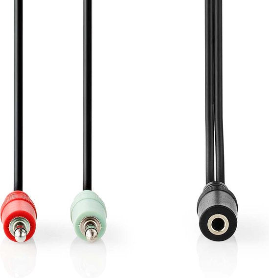 Nedis Stereo-Audiokabel - 3,5 mm Female - 2x 3,5 mm Male - Vernikkeld - 0.20 m - Rond - Zwart - Doos - afbeelding 2
