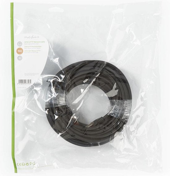 CAT6 Netwerkkabel - RJ45 Male - RJ45 Male - S/FTP - 15.0 m - Rond - LSZH - Zwart - Polybag - afbeelding 3