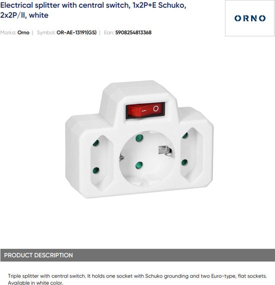 Doorvoerstekker met schakelaar - 2x - Schuko - splitter - verdeelstekker - Wit - afbeelding 19