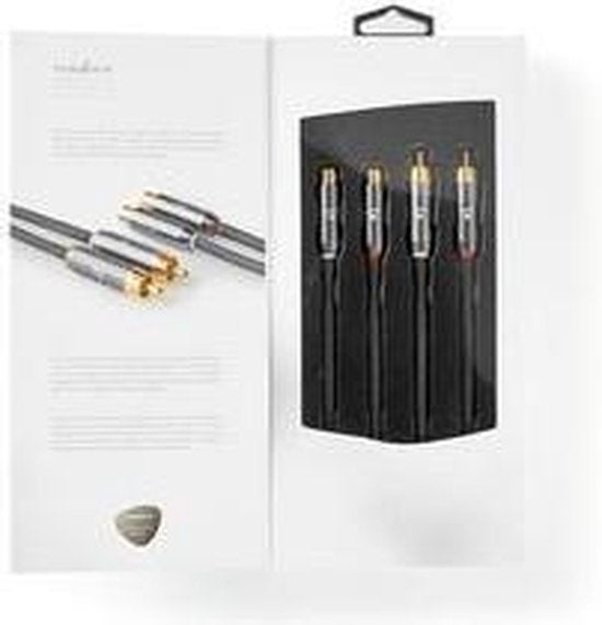 Stereo-Audiokabel - 2x RCA Male - 2x RCA Female - Verguld - 2.00 m - Rond - Grijs / Gun Metal Grijs - Cover Window Box - afbeelding 11