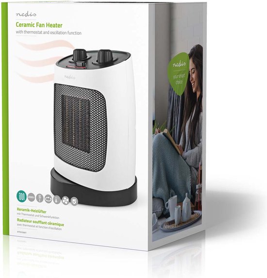 Nedis Keramische PTC-Ventilatorkachel - 1000 / 2000 W - 2 Verwarmingsmodi - Instelbare thermostaat - Draait automatisch - Oververhittingsbeveiliging - Omvalpreventie - afbeelding 7