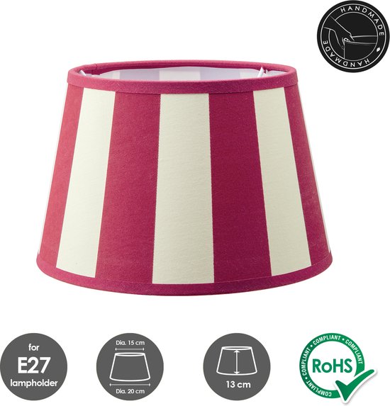 Home Sweet Home - Stoffen - Striped Lampenkap - Conisch - Wit + Rood - Minimalistische stijl - 20 x 15 x 13 cm - E27 fitting - voor tafellampen - voor woonkamer en slaapkamer - afbeelding 6