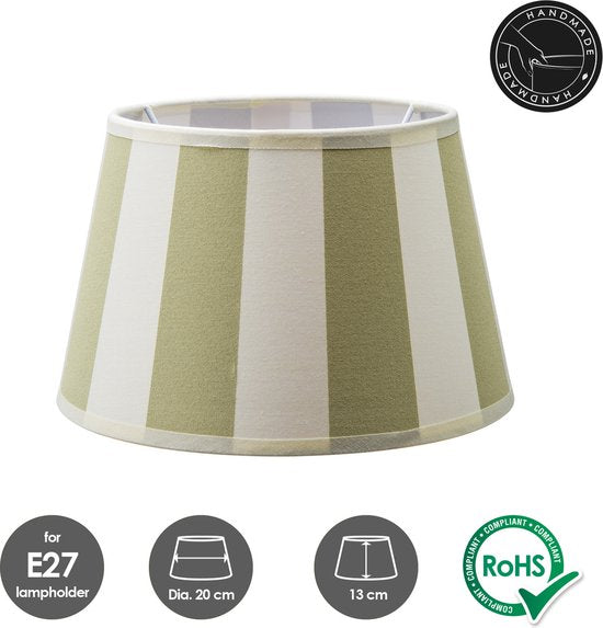 Home Sweet Home - Stoffen - Striped Lampenkap - Conisch - Wit + Groen - Minimalistische stijl - 20 x 15 x 13 cm - E27 fitting - voor tafellampen - - afbeelding 2