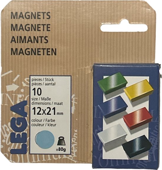 Lega Magneten 12x21mm blauw - 6 x 10 stuks - afbeelding 2