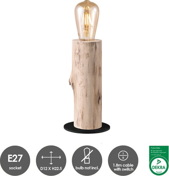 Home Sweet Home - Landelijke tafellamp Billy - 12/12/25.5cm - bedlampje - geschikt voor E27 LED lichtbron - gemaakt van Hout - afbeelding 8