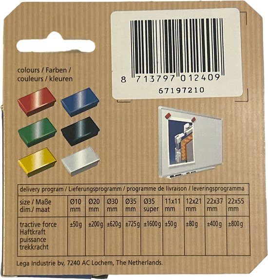 Lega Magneten 12x21mm blauw - 10 x 10 stuks - afbeelding 2