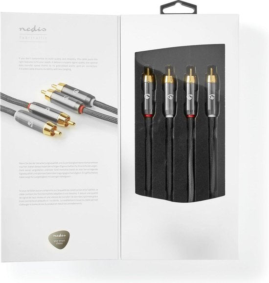 Nedis Stereo-Audiokabel - 2x RCA Male - 2x RCA Male - Verguld - 1.00 m - Rond - Grijs / Gun Metal Grijs - Cover Window Box - afbeelding 6