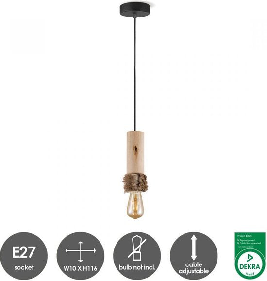 Home Sweet Home - Landelijke Hanglamp Furdy - geschikt voor E27 LED lichtbron - hanglamp gemaakt van Hout - 10/10/130cm - Pendellamp geschikt voor - afbeelding 10