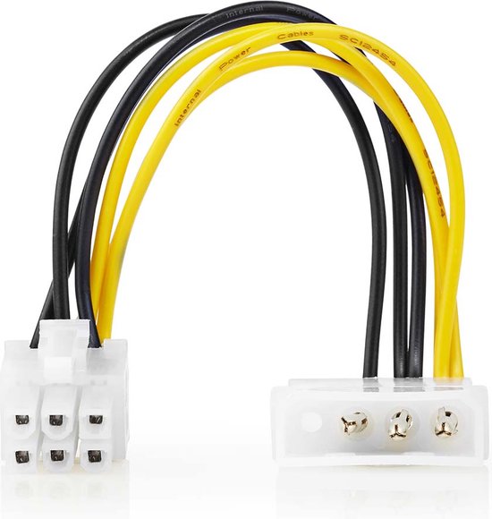 Nedis Interne Voedingskabel - Molex Male - PCI-Express Male - Verguld - 0.20 m - Rond - PVC - Geel / Zwart - Envelop - afbeelding 2