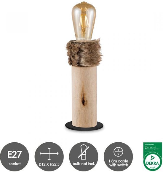 Home Sweet Home - Landelijke tafellamp Furdy - 12/12/25cm - bedlampje - geschikt voor E27 LED lichtbron - gemaakt van Hout - afbeelding 8