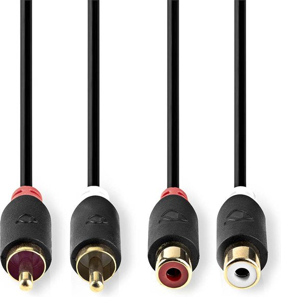 Nedis Stereo-Audiokabel - 2x RCA Male - 2x RCA Female - Verguld - 2.00 m - Rond - Antraciet - Doos - afbeelding 1