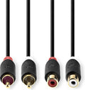 Nedis Stereo-Audiokabel - 2x RCA Male - 2x RCA Female - Verguld - 2.00 m - Rond - Antraciet - Doos - afbeelding 1