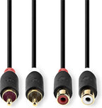 Nedis Stereo-Audiokabel - 2x RCA Male - 2x RCA Female - Verguld - 2.00 m - Rond - Antraciet - Doos - afbeelding 1
