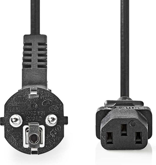 Nedis Stroomkabel - Type F (CEE 7/7) Male - IEC-320-C13 - Gehoekt - Recht - Vernikkeld - 2.00 m - Rond - PVC - Zwart - Label - afbeelding 1