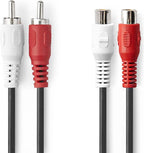 Stereo-Audiokabel - 2x RCA Male - 2x RCA Female - Vernikkeld - m - Rond - Zwart - afbeelding 2