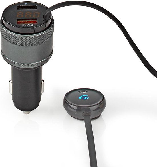 Nedis FM-Audiotransmitter voor Auto - Gefixeerd - Handsfree bellen - 0.8 " - LED-Scherm - Bluetooth - QC 3.0 / 5.0 V DC / 1.0 A - Snelladen - Google Assistant / Siri - Zwart - afbeelding 1