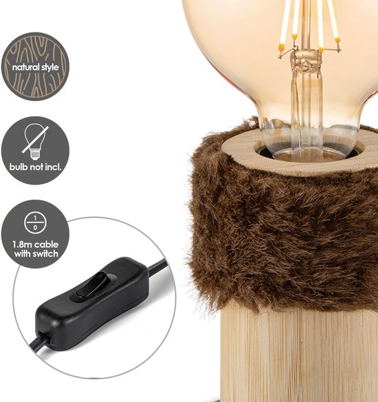 Home Sweet Home - Landelijke tafellamp Furdy - 10/10/11,5cm - bedlampje - geschikt voor E27 LED lichtbron - gemaakt van Bamboe - afbeelding 8