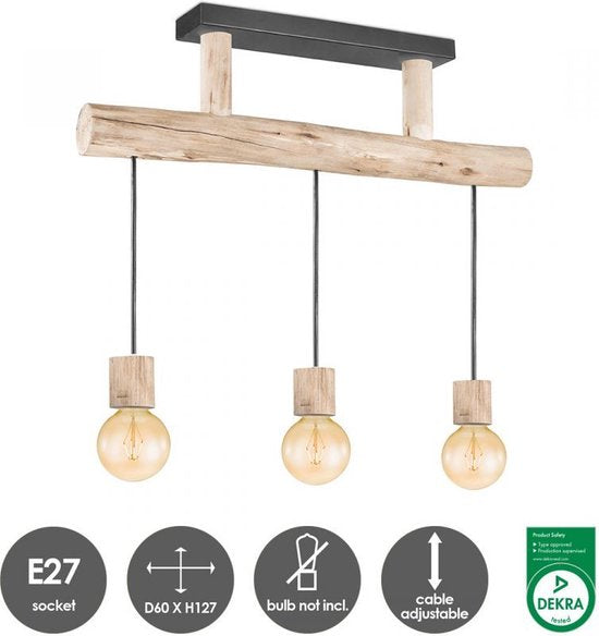 Home Sweet Home - Landelijke Hanglamp Billy - geschikt voor E27 LED lichtbron - 3 lichts hanglamp gemaakt van Hout - 60/18/127cm - Pendellamp - afbeelding 11