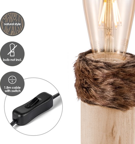 Home Sweet Home - Landelijke tafellamp Furdy - 12/12/25cm - bedlampje - geschikt voor E27 LED lichtbron - gemaakt van Hout - afbeelding 5