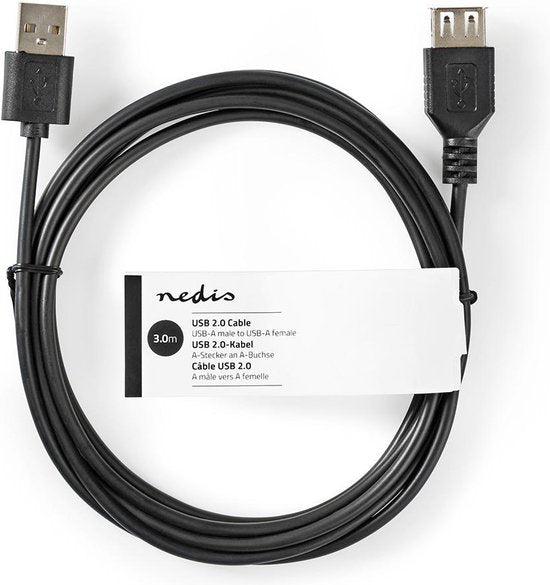 Nedis USB-Kabel - USB 2.0 - USB-A Male - USB-A Female - 480 Mbps - Vernikkeld - 3.00 m - Rond - PVC - Zwart - Label - afbeelding 4