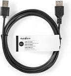 Nedis USB-Kabel - USB 2.0 - USB-A Male - USB-A Female - 480 Mbps - Vernikkeld - 3.00 m - Rond - PVC - Zwart - Label - afbeelding 4
