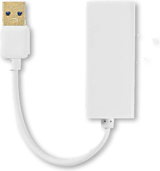 USB-A Adapter - USB 3.2 Gen 1 - USB-A Male - RJ45 Female - 1 Gbps - 0.20 m - Rond - Verguld / Vernikkeld - PVC - Wit - Polybag - afbeelding 4