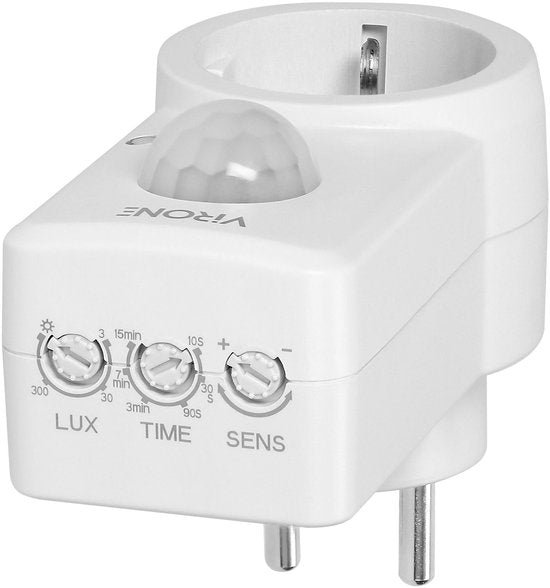 Doorvoerstekker met bewegingsmelder,( NIET VOOR BELGIE GESCHIKT !! )Schakelt diversen apparaten tot 1200 watt - Plug-in Bewegingssensor met stopcontact - PIR Sensor IP20 - 120 ° Detectie - Voor Nederlands Stopcontact - afbeelding 4