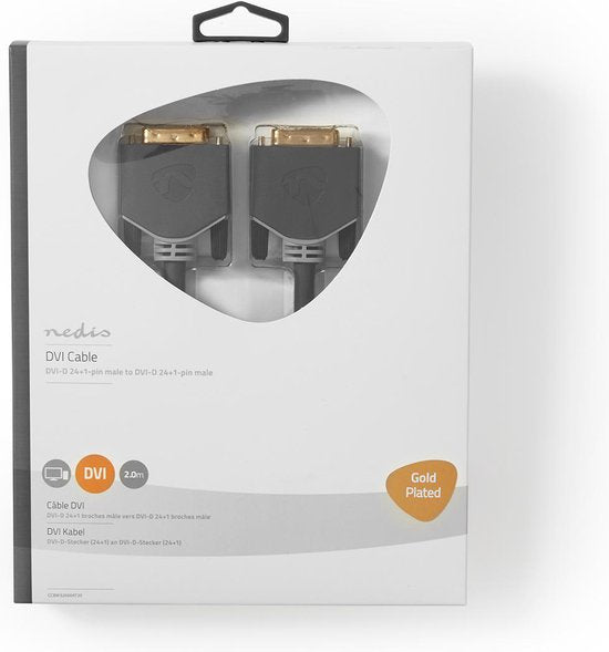 Nedis DVI-Kabel - DVI-D 24+1-Pins Male - DVI-D 24+1-Pins Male - 2560x1600 - Verguld - 2.00 m - Recht - PVC - Antraciet - Blister - afbeelding 2