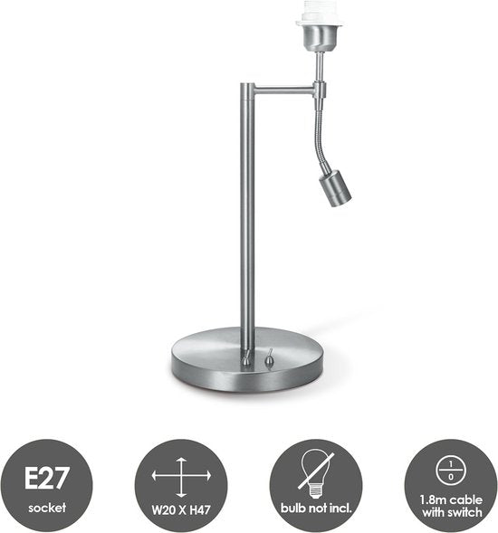 Home Sweet Home - Moderne tafellamp voet Read voor lampenkap - Geborsteld staal - 20/20/47cm - 2 lichts tafellamp met flexibele LED spot - geschikt - afbeelding 9