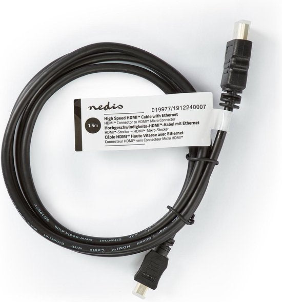 Nedis High Speed ​​HDMI-Kabel met Ethernet - HDMI Connector - HDMI Micro-Connector - 4K@30Hz - 10.2 Gbps - 1.50 m - Rond - PVC - Zwart - Label - afbeelding 2