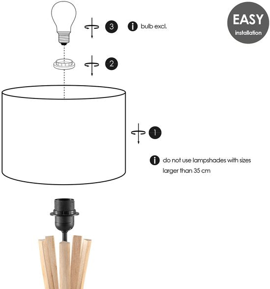 Home Sweet Home - Landelijke tafellamp voet Bindy voor lampenkap - 15/15/33cm - gemaakt van Hout - geschikt voor E27 LED lichtbron - voor lampenkap - afbeelding 5