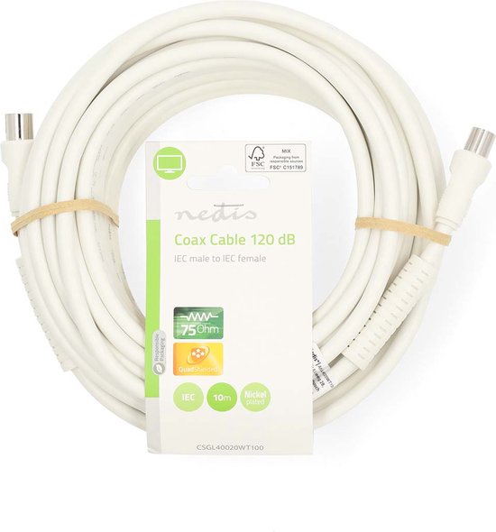 Coaxkabel 120 dB | IEC (Coax) Male - IEC (Coax) Female | 1,5 m | Wit - afbeelding 2