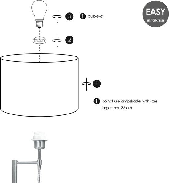 Home Sweet Home - Moderne tafellamp voet Read voor lampenkap - Geborsteld staal - 20/20/47cm - 2 lichts tafellamp met flexibele LED spot - geschikt - afbeelding 8