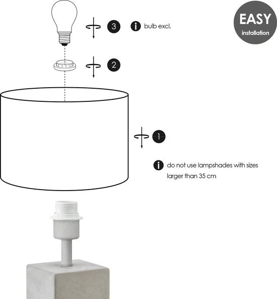 Home Sweet Home - Industriële tafellamp voet Pillar voor lampenkap - Beton - 11/11/32cm - gemaakt van Beton - geschikt voor E27 LED lichtbron - - afbeelding 2