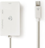Nedis Mini DisplayPort-Kabel - DisplayPort 1.2 - Mini-DisplayPort Male - DisplayPort Female / DVI-D 24+1-Pins Female / HDMI Input - 21.6 Gbps - Vernikkeld - 0.20 m - Rond - PVC - Wit - Polybag - afbeelding 1