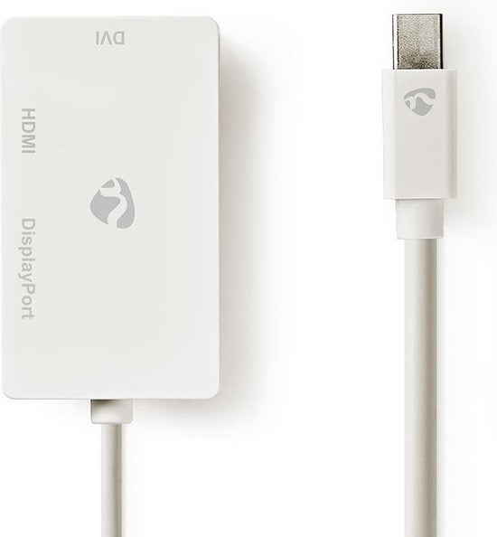 Nedis Mini DisplayPort-Kabel - DisplayPort 1.2 - Mini-DisplayPort Male - DisplayPort Female / DVI-D 24+1-Pins Female / HDMI Input - 21.6 Gbps - Vernikkeld - 0.20 m - Rond - PVC - Wit - Polybag - afbeelding 1