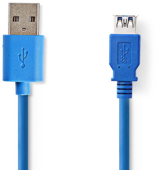 Nedis USB-Kabel - USB 3.2 Gen 1 - USB-A Male - USB-A Female - 5 Gbps - Vernikkeld - 2.00 m - Rond - PVC - Blauw - Doos - afbeelding 5