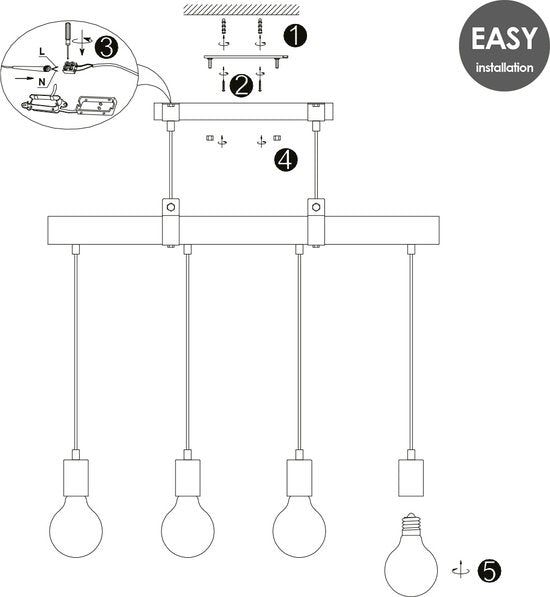 Home Sweet Home - Landelijke Hanglamp Denton - geschikt voor E27 LED lichtbron - 3 lichts hanglamp gemaakt van Hout - 70/14/128cm - Pendellamp - afbeelding 7
