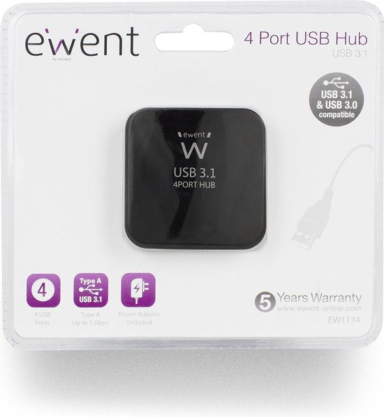 EWENT - Ewent EW1134 USB HUB USB 3.1 4x (up to 5 Gbps) incl power adapter - EW1134 - afbeelding 3