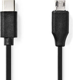 USB-Kabel - USB 2.0 - USB-C Male - USB Micro-B Male - 60 W - 480 Mbps - Vernikkeld - 1.00 m - Rond - PVC - Zwart - Blister - afbeelding 2